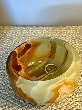 Vintage Green Banded Onyx Bowl Catchall Ring Dish MCM Decor